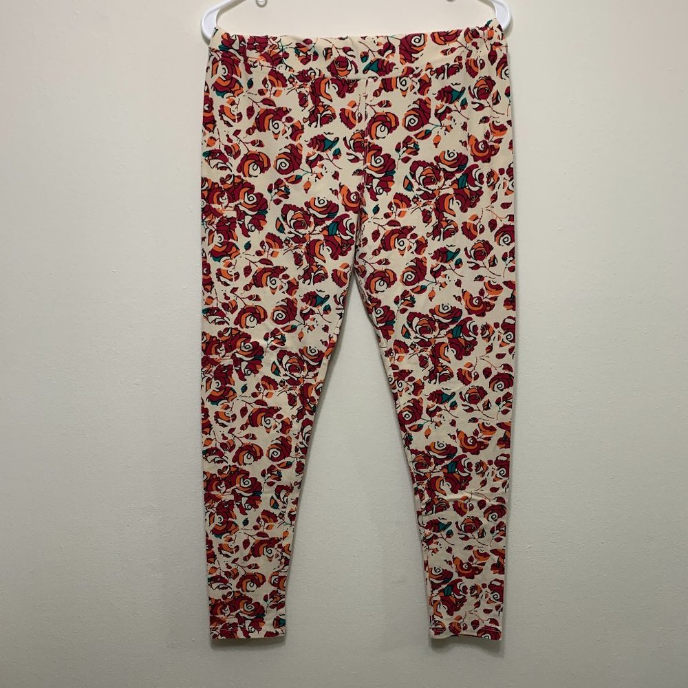 LuLaRoe Leggings- Roses (cream with pink/coral roses)